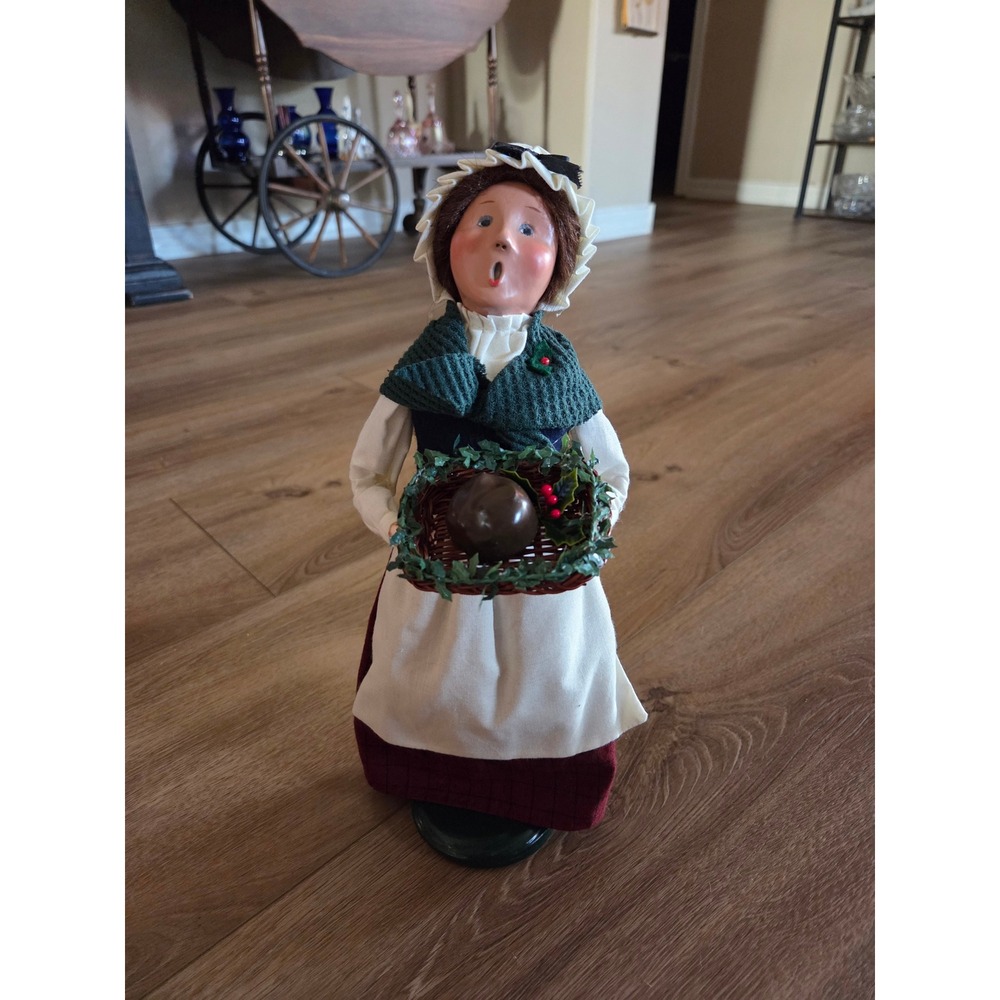 Vintage Byers' Choice Y2K Woman with Figgy Pudding Basket Christmas Figurine